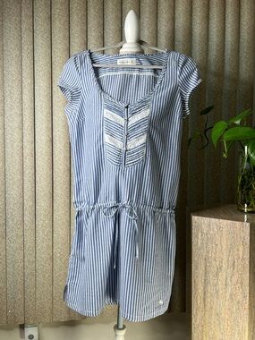 Abercrombie Fitch Blue/White Striped dress mini w/drawstring hip 100% cotton M